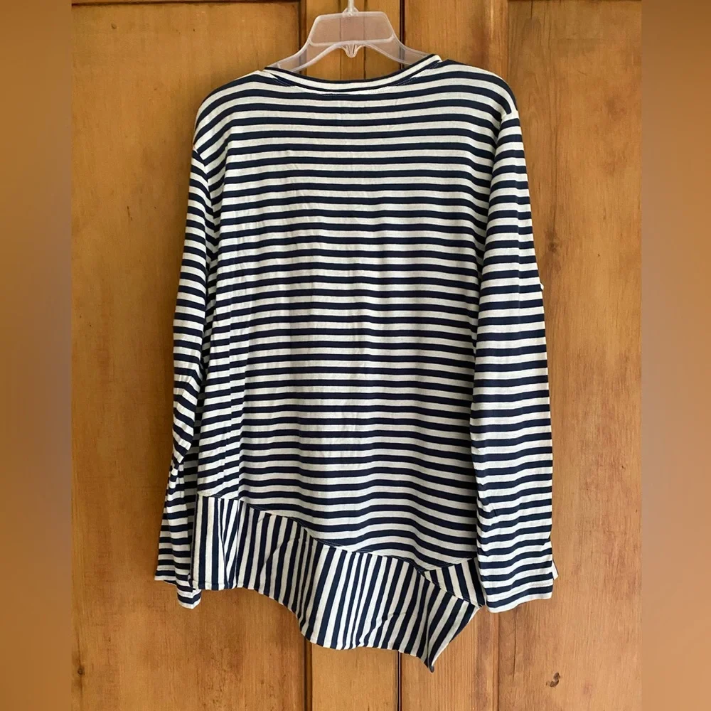 Cabi long sleeve asymmetrical hem striped top - Picture 2 of 2